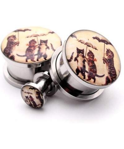 Screw on Plugs - Cats With Umbrellas Picture Plugs - Sold As a Pair 0g (8mm) $10.00 Body Jewelry