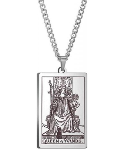 Retro Vintage Stainless Steel Tarot Card Rider Waite Pendant Necklace Queen of Wands $8.24 Necklaces