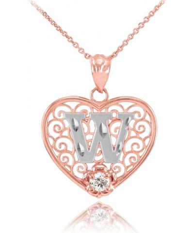 10k Two-Tone White and Rose Gold Filigree Heart with CZ Flower Initial Letter Pendant Necklace, 16 W $95.99 Necklaces