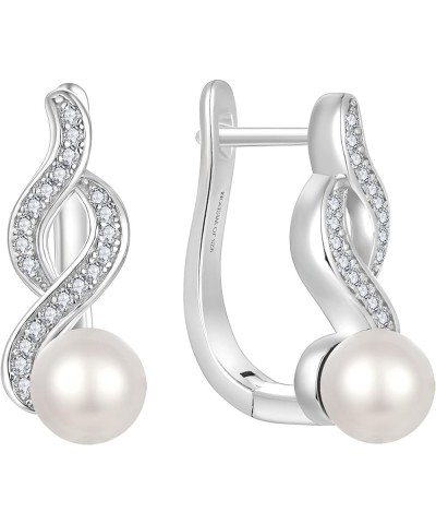 925 Sterling Silver Hoop Earrings with Simulated Danlge Pearl(white/Black) hoop with 6mm pearl+infinity $28.07 Earrings