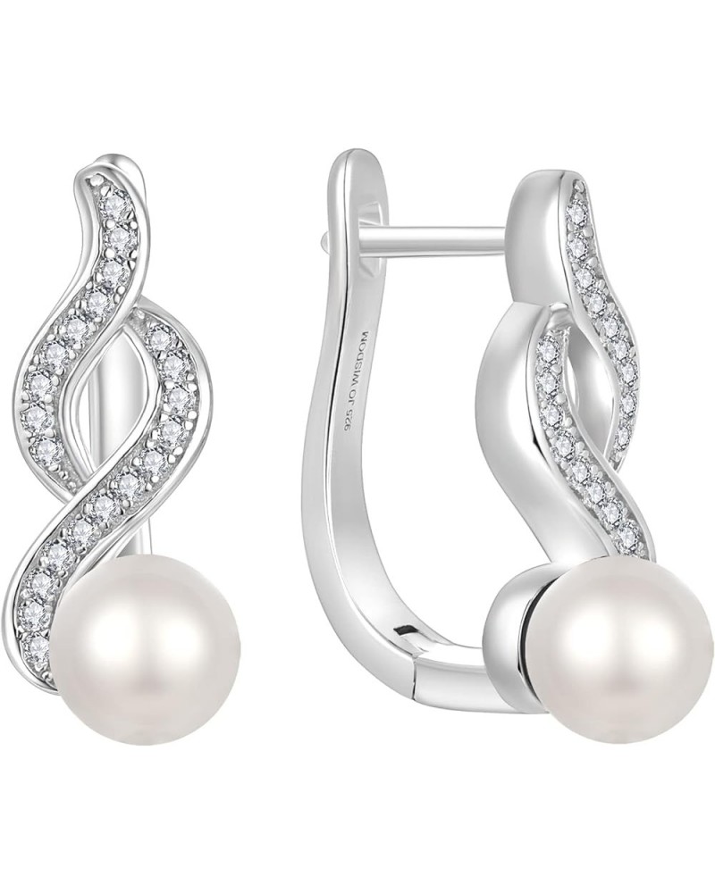 925 Sterling Silver Hoop Earrings with Simulated Danlge Pearl(white/Black) hoop with 6mm pearl+infinity $28.07 Earrings