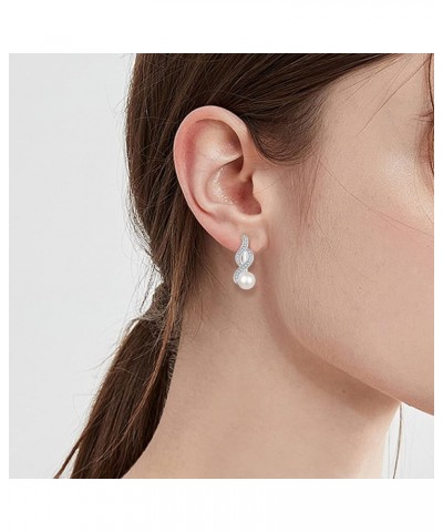 925 Sterling Silver Hoop Earrings with Simulated Danlge Pearl(white/Black) hoop with 6mm pearl+infinity $28.07 Earrings