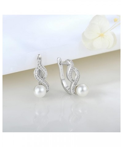 925 Sterling Silver Hoop Earrings with Simulated Danlge Pearl(white/Black) hoop with 6mm pearl+infinity $28.07 Earrings