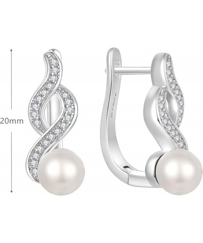 925 Sterling Silver Hoop Earrings with Simulated Danlge Pearl(white/Black) hoop with 6mm pearl+infinity $28.07 Earrings