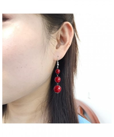 Natural Round Agate earrings for Women Minimalist earrings Agate Stone Bead Tassel Dangle Earrings for Women Gift Red $4.85 E...