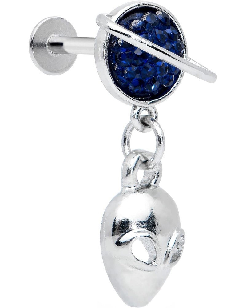 Womens 16G 316L Steel Alien Blue Planet Dangle Labret Monroe Lip Ring Tragus Cartilage Stud 5/16 $10.39 Body Jewelry