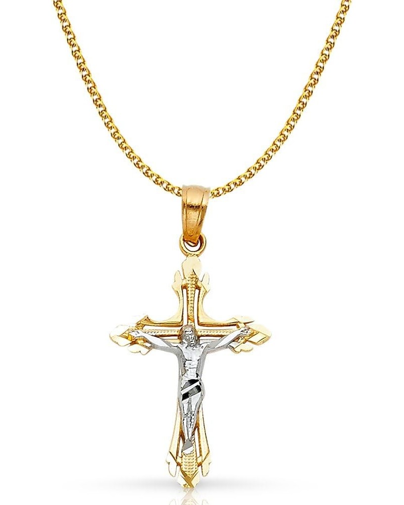 14K Two Tone Gold Jesus Crucifix Cross Pendant with 1.4mm Flat Open Wheat Chain Necklace 18.0 Inches $98.90 Necklaces