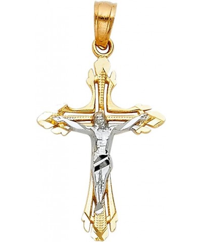 14K Two Tone Gold Jesus Crucifix Cross Pendant with 1.4mm Flat Open Wheat Chain Necklace 18.0 Inches $98.90 Necklaces