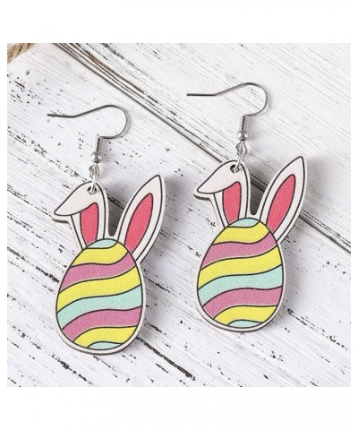 Funny Easter Rabbit Wood Earrings Colorful Flower Rainbow Easter Egg Leopard Bunny Wooden Earring Gifts for Women Girls A $5....