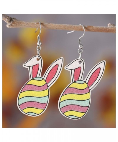 Funny Easter Rabbit Wood Earrings Colorful Flower Rainbow Easter Egg Leopard Bunny Wooden Earring Gifts for Women Girls A $5....