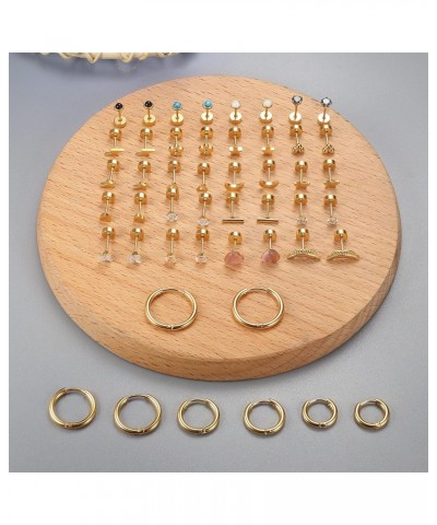 24 Pairs Flat Back Stud Earrings for Women Men Stainless Steel Gold Plated Stud Hoop Earrings Set 20G Moon Star Heart Leaf Fl...