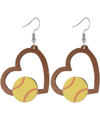 Handmade Wooden Heart Sports Ball Earrings for Women Lightweight Basketball Rugby Baseball Soccer Dangle Earrings Fans Sports...