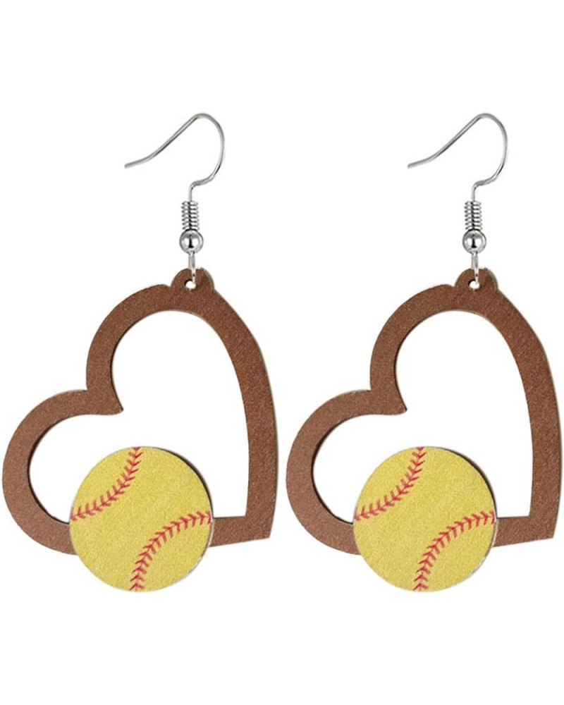 Handmade Wooden Heart Sports Ball Earrings for Women Lightweight Basketball Rugby Baseball Soccer Dangle Earrings Fans Sports...