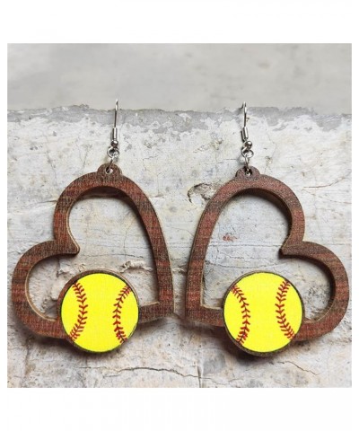 Handmade Wooden Heart Sports Ball Earrings for Women Lightweight Basketball Rugby Baseball Soccer Dangle Earrings Fans Sports...