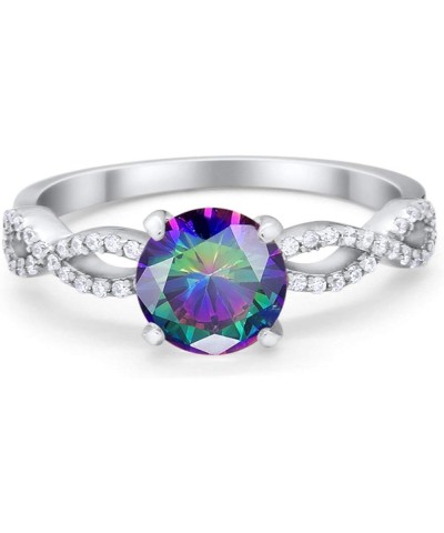 Infinity Shank Wedding Engagement Bridal Ring Round Cubic Zirconia 925 Sterling Silver Simulated Rainbow CZ $14.24 Rings