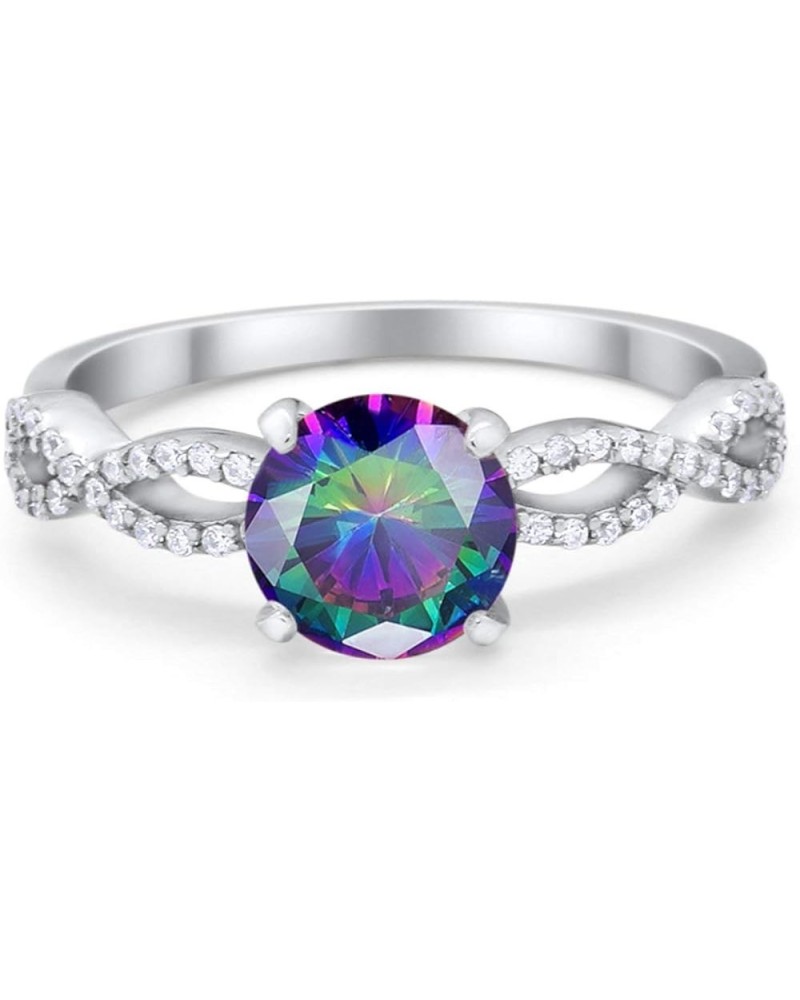 Infinity Shank Wedding Engagement Bridal Ring Round Cubic Zirconia 925 Sterling Silver Simulated Rainbow CZ $14.24 Rings