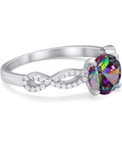 Infinity Shank Wedding Engagement Bridal Ring Round Cubic Zirconia 925 Sterling Silver Simulated Rainbow CZ $14.24 Rings