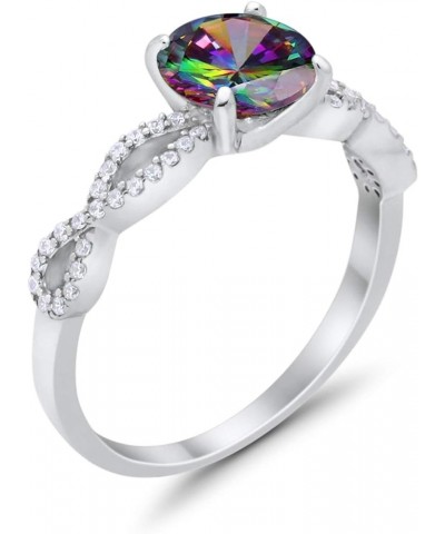 Infinity Shank Wedding Engagement Bridal Ring Round Cubic Zirconia 925 Sterling Silver Simulated Rainbow CZ $14.24 Rings