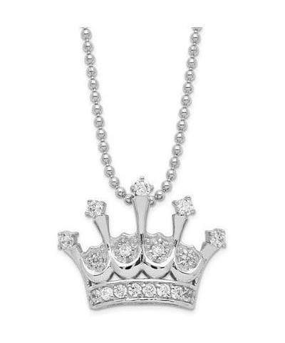 Solid 925 Sterling Silver CZ Cubic Zirconia Crown Emperor Royal King Queen Pendant Necklace Charm Chain - with Secure Lobster...