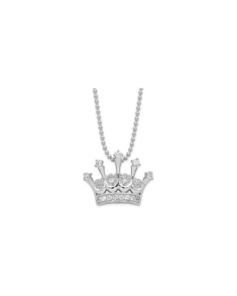 Solid 925 Sterling Silver CZ Cubic Zirconia Crown Emperor Royal King Queen Pendant Necklace Charm Chain - with Secure Lobster...