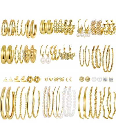 45 Pairs Gold Hoop Earrings for Girls Women, Chunky Twisted Small Big Hoops Earring Packs Set, Earrings for women multipack, ...