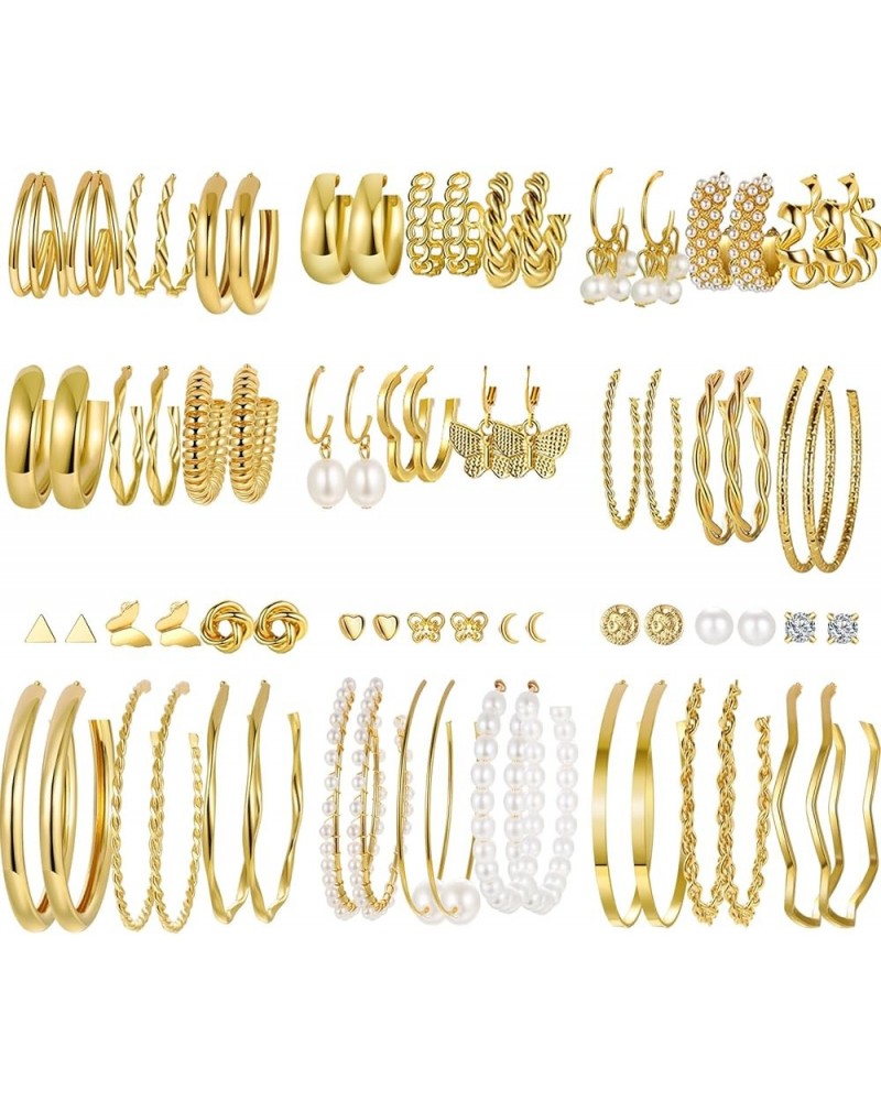 45 Pairs Gold Hoop Earrings for Girls Women, Chunky Twisted Small Big Hoops Earring Packs Set, Earrings for women multipack, ...