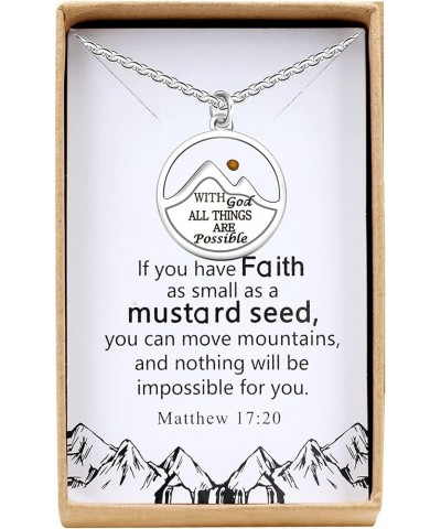 Mustard Seed Mountain Necklace Religious Gift Bible Verse Quote Christian Jewelry Inspirational Gift For Women Girls With God...