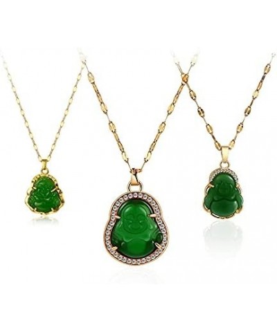 Luxury Laughing Buddha Pendant Necklace Set Lucky Green Jade Cubic Zirconia Bling Gemstone 18k Gold Plated Amulet Jewelry for...