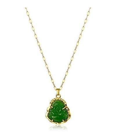 Luxury Laughing Buddha Pendant Necklace Set Lucky Green Jade Cubic Zirconia Bling Gemstone 18k Gold Plated Amulet Jewelry for...