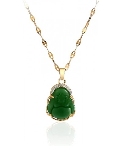 Luxury Laughing Buddha Pendant Necklace Set Lucky Green Jade Cubic Zirconia Bling Gemstone 18k Gold Plated Amulet Jewelry for...