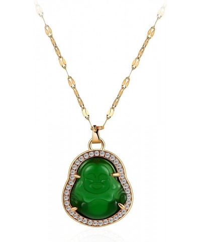 Luxury Laughing Buddha Pendant Necklace Set Lucky Green Jade Cubic Zirconia Bling Gemstone 18k Gold Plated Amulet Jewelry for...