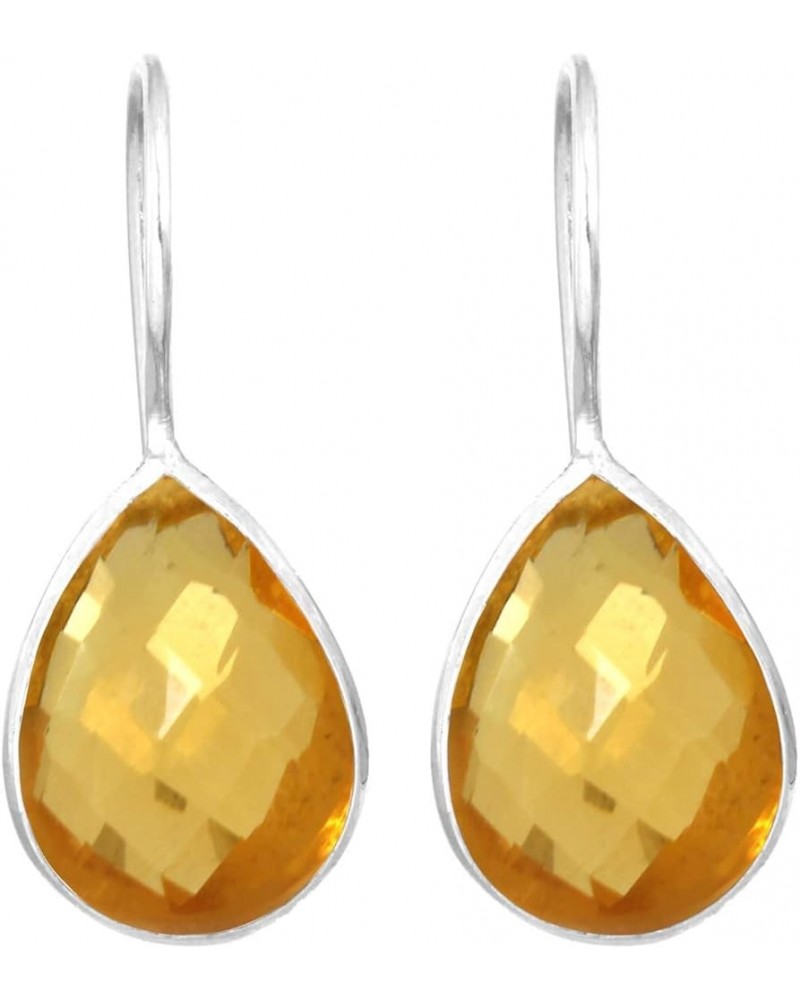 925 Sterling Silver Statement Fixed Wire Earring for Women Pear Gemstone Handmade Jewelry for Gift (98561_E) Citrine Quartz $...