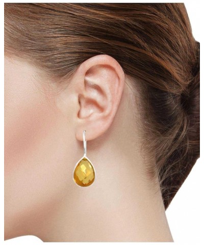 925 Sterling Silver Statement Fixed Wire Earring for Women Pear Gemstone Handmade Jewelry for Gift (98561_E) Citrine Quartz $...