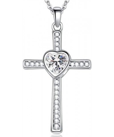 Stainless Steel Heart Birthstone Cross Statement Wedding Cocktail Party Pendant Necklace April-Cubic Zircon $8.09 Necklaces