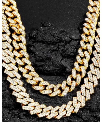 2pcs Cuban Link Chain for Women Clustered Diamond Tennis Necklace Set Iced Out Miami Cuban Necklace 15mm Heart Necklace Hip H...