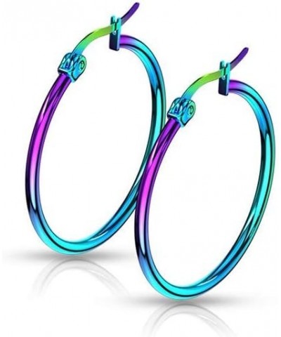 Pair of Rainbow Anodized 316L Stainless Steel Round Hoop Earrings 22 GA, Length: 70mm $10.07 Body Jewelry