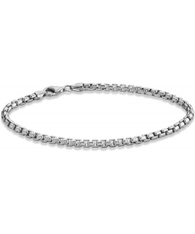 Solid 925 Sterling Silver Italian 3.5mm Square Rolo Link Round Box Chain Bracelet for Women Men, Made in Italy rhodium-plated...