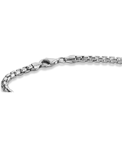 Solid 925 Sterling Silver Italian 3.5mm Square Rolo Link Round Box Chain Bracelet for Women Men, Made in Italy rhodium-plated...