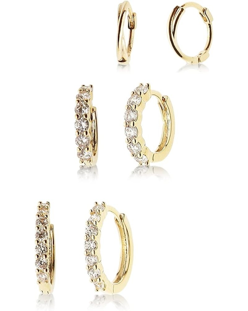 3 Pairs Small Hoop Earrings for women Multiple, Cute Gold Tiny Cubic Zirconia Diamond Huggie Cartilage Sterling Silver Ears H...