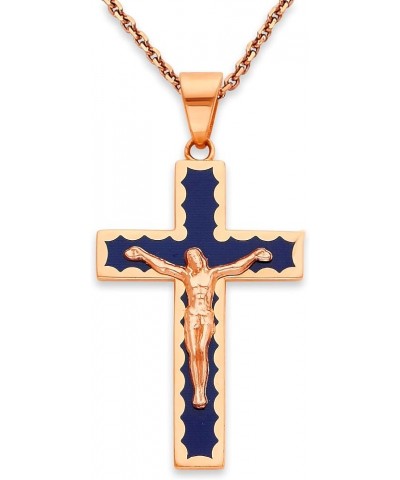 Cross Necklace in Solid 14k Gold with Blue Enamel, Made in America, Cross Chain for Men and Women 16" Necklace Rose Gold $150...