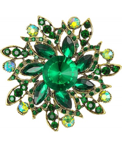 Austrian Crystal Rhinestone Elegant Flower Marquise Brooches for Women Emerald Color Antique-Gold-Tone $11.59 Brooches & Pins