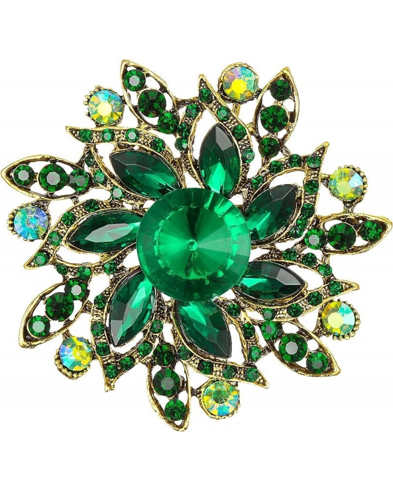 Austrian Crystal Rhinestone Elegant Flower Marquise Brooches for Women Emerald Color Antique-Gold-Tone $11.59 Brooches & Pins