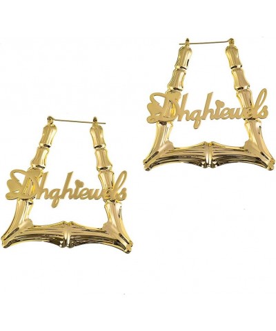 Custom Name Earrings Personalized Bamboo Hoop Earrings 18K Gold Plated Customize Earrings for Women Girls Hip-Hop Fashion Jew...