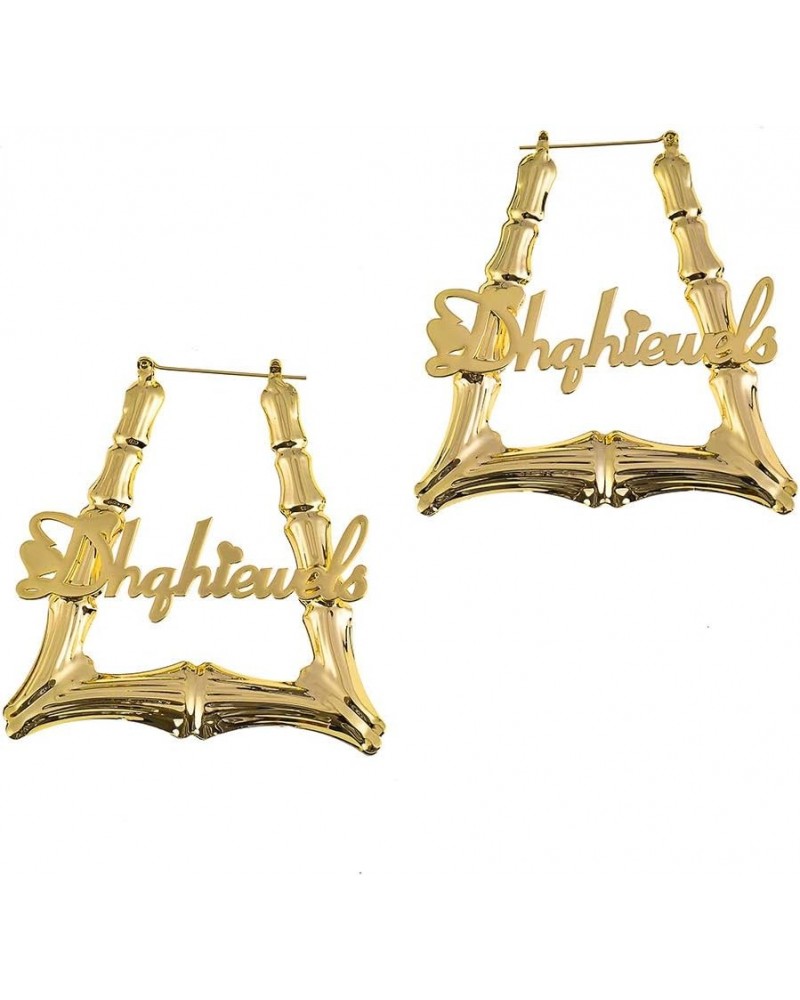 Custom Name Earrings Personalized Bamboo Hoop Earrings 18K Gold Plated Customize Earrings for Women Girls Hip-Hop Fashion Jew...