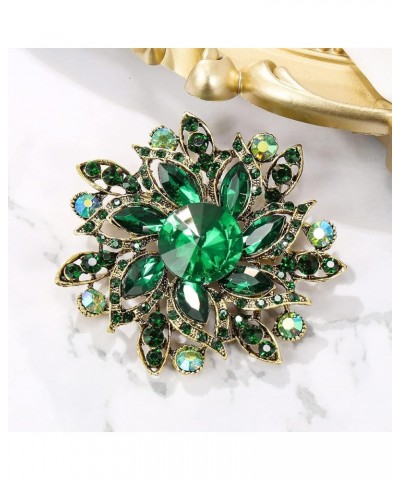 Austrian Crystal Rhinestone Elegant Flower Marquise Brooches for Women Emerald Color Antique-Gold-Tone $11.59 Brooches & Pins