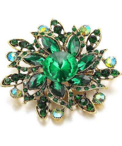 Austrian Crystal Rhinestone Elegant Flower Marquise Brooches for Women Emerald Color Antique-Gold-Tone $11.59 Brooches & Pins