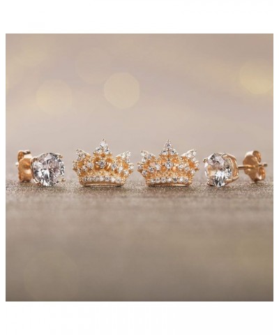 Sterling Silver Cubic Zirconia Princess Royal Tiara Crown Stud 2 Pair Earrings Set for Women Rose $9.97 Earrings