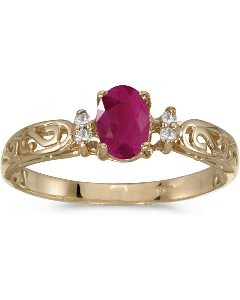 10k Yellow Gold Oval Ruby And Diamond Ring $48.05 Rings