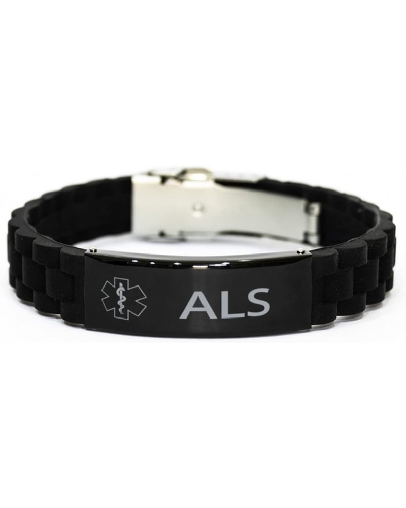 Medical Alert Bracelet, ALS Awareness, SOS Emergency Health Life Alert ID Engraved Stainless Steel Adjustable Jewelry Silver ...