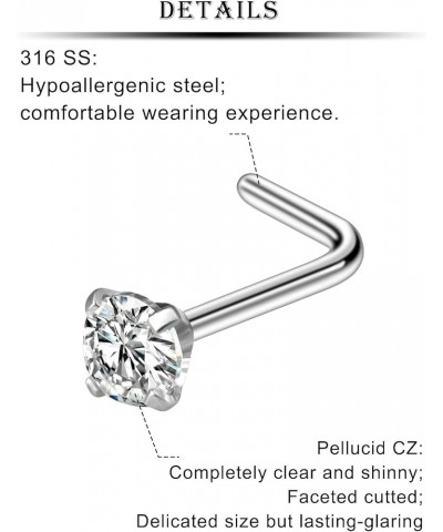 24PCS 18G 20G Surgical Steel Diamond CZ Nose Stud Rings L Shaped Piercing Jewelry 1.5mm 2mm 2.5mm 3mm 18G-L Shaped-CZ 1.5mm $...